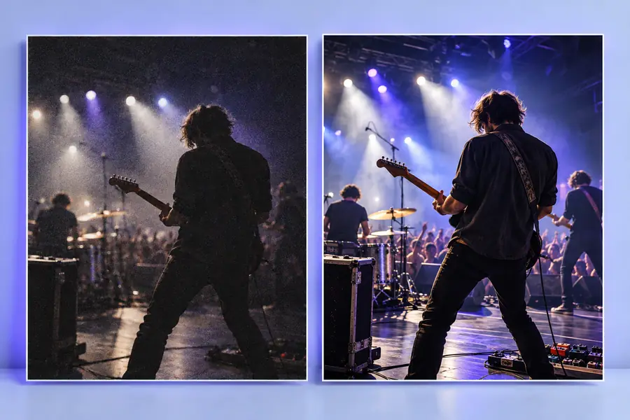 Photo enhancement workspace showing a clearer portrait result
